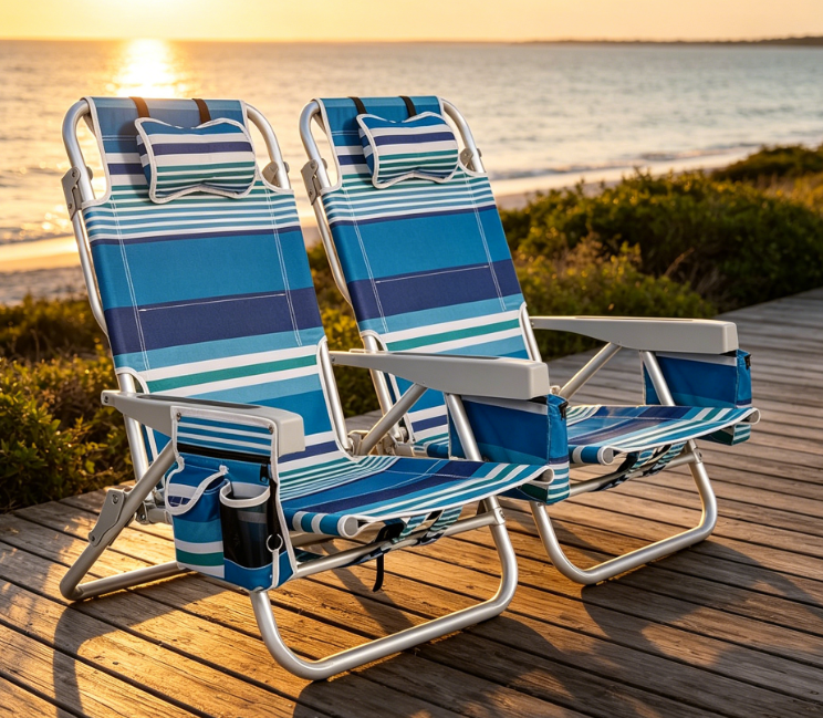 Aluminum Alloy 5-Position Reclining Double Backpack Beach Chair - Image 2