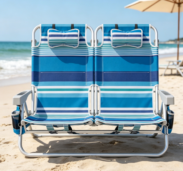 Aluminum Alloy 5-Position Reclining Double Backpack Beach Chair