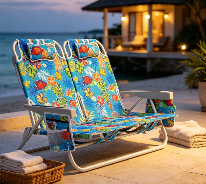Aluminum Alloy 5-Position Reclining Double Folding Beach Chair - Image 2