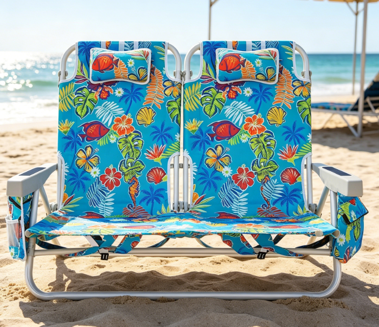 Aluminum Alloy 5-Position Reclining Double Folding Beach Chair