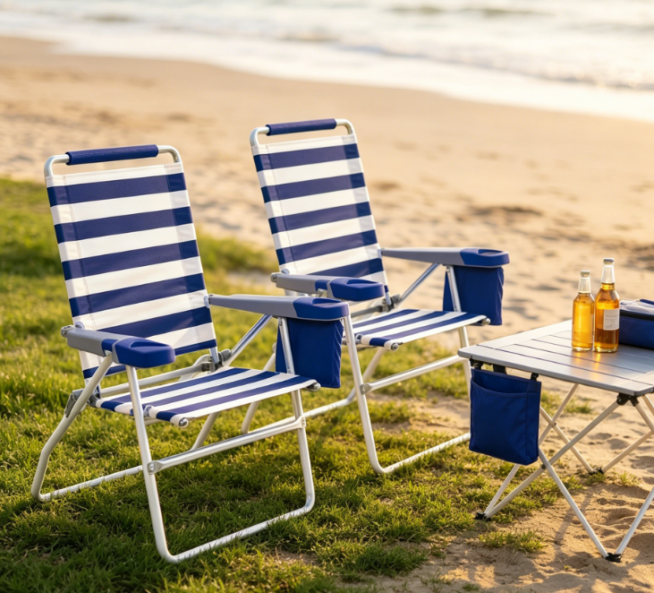 4-Position Adjustable Folding Beach Chair with Raised Seat - Image 2