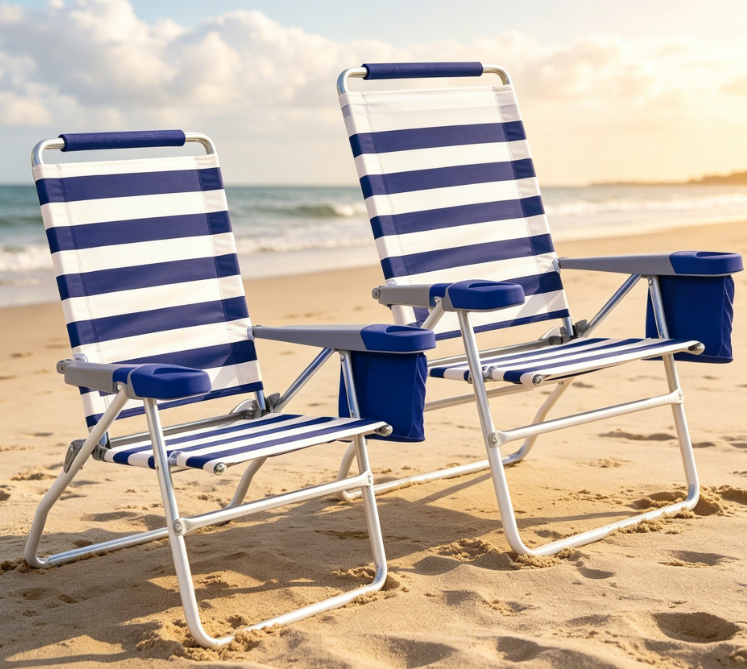 4-Position Adjustable Folding Beach Chair with Raised Seat