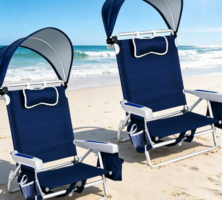 5-Position Adjustable Aluminum Beach Chair with Canopy
