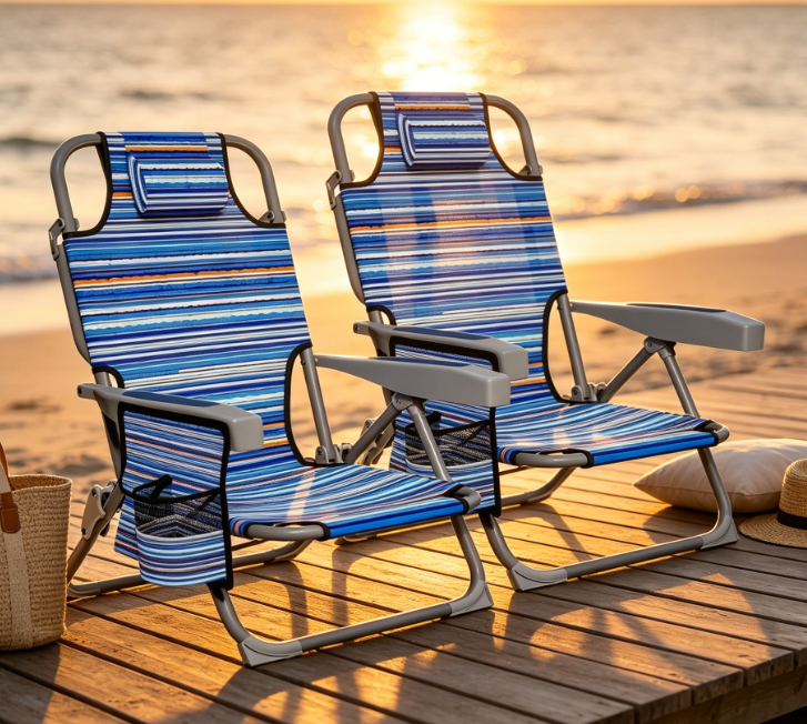 5-Position Reclining Backpack Beach Chair with Large Cup Holder - Image 2