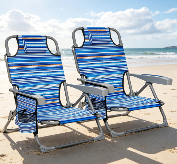5-Position Reclining Backpack Beach Chair with Large Cup Holder