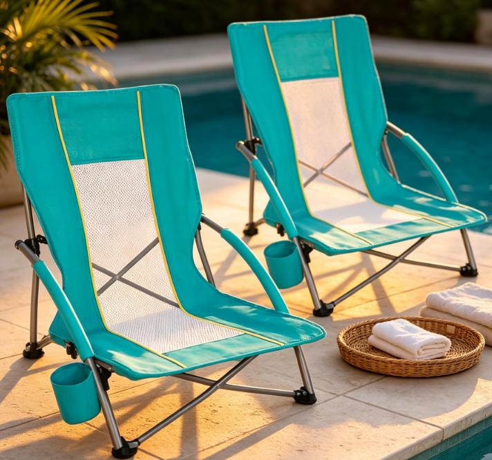 Low-Profile Folding Beach Chair With Breathable Mesh And Cup Holder - Image 2