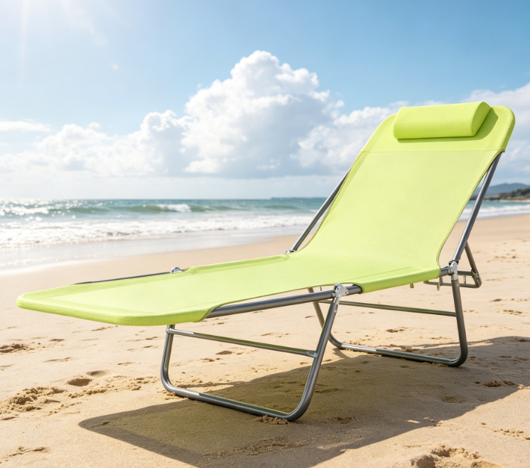 Folding Sunbathing Lounger With Breathable Mesh And Steel Frame
