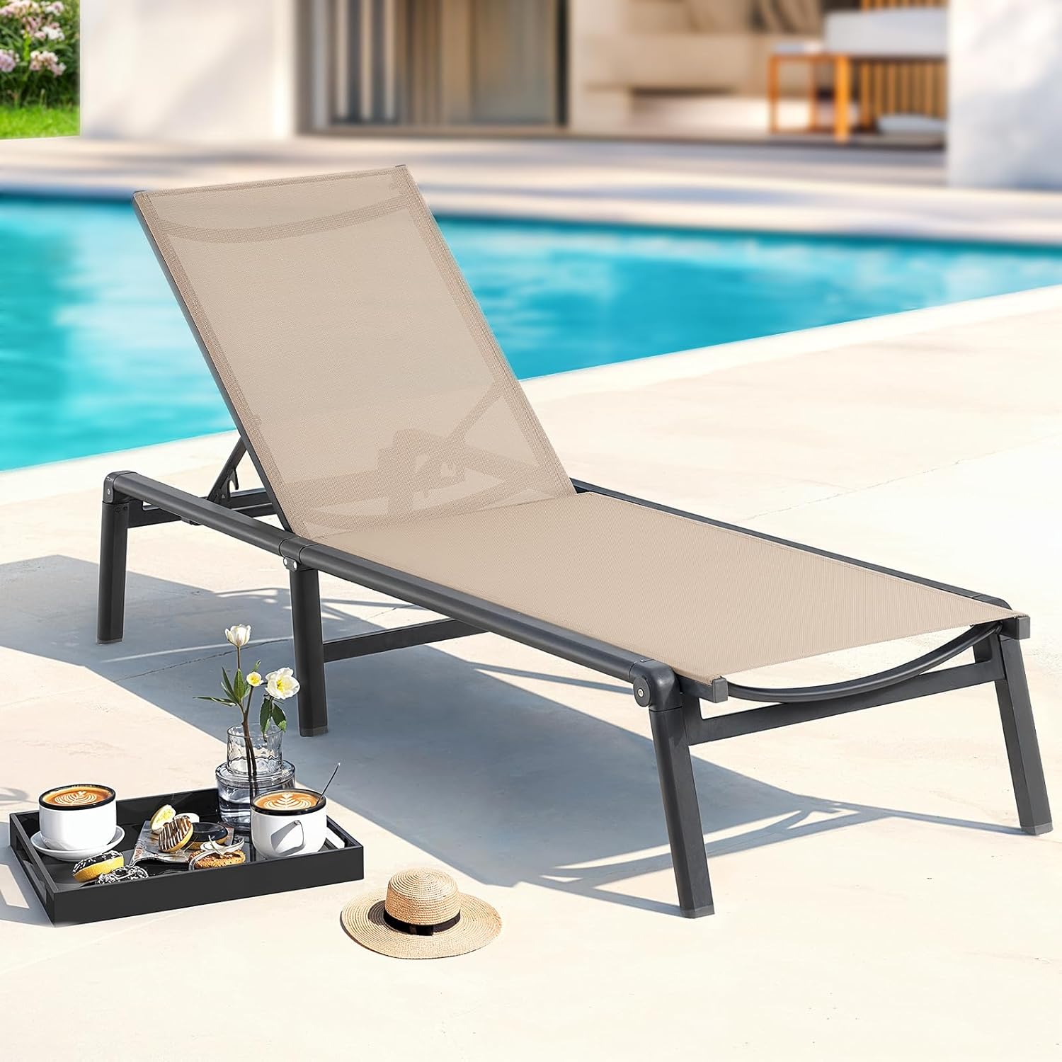 Outdoor Aluminum Lounger, 5-Position Adjustable, No Assembly Required