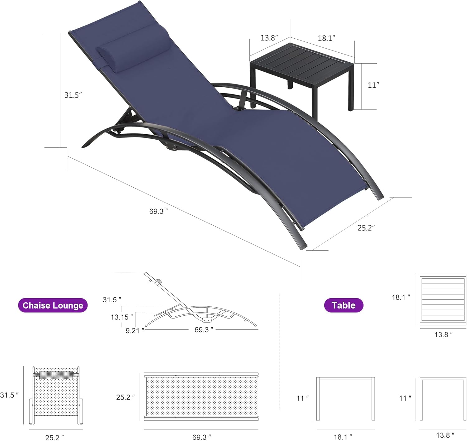 All-Weather Patio Lounger With Armrests And Side Table - Image 2