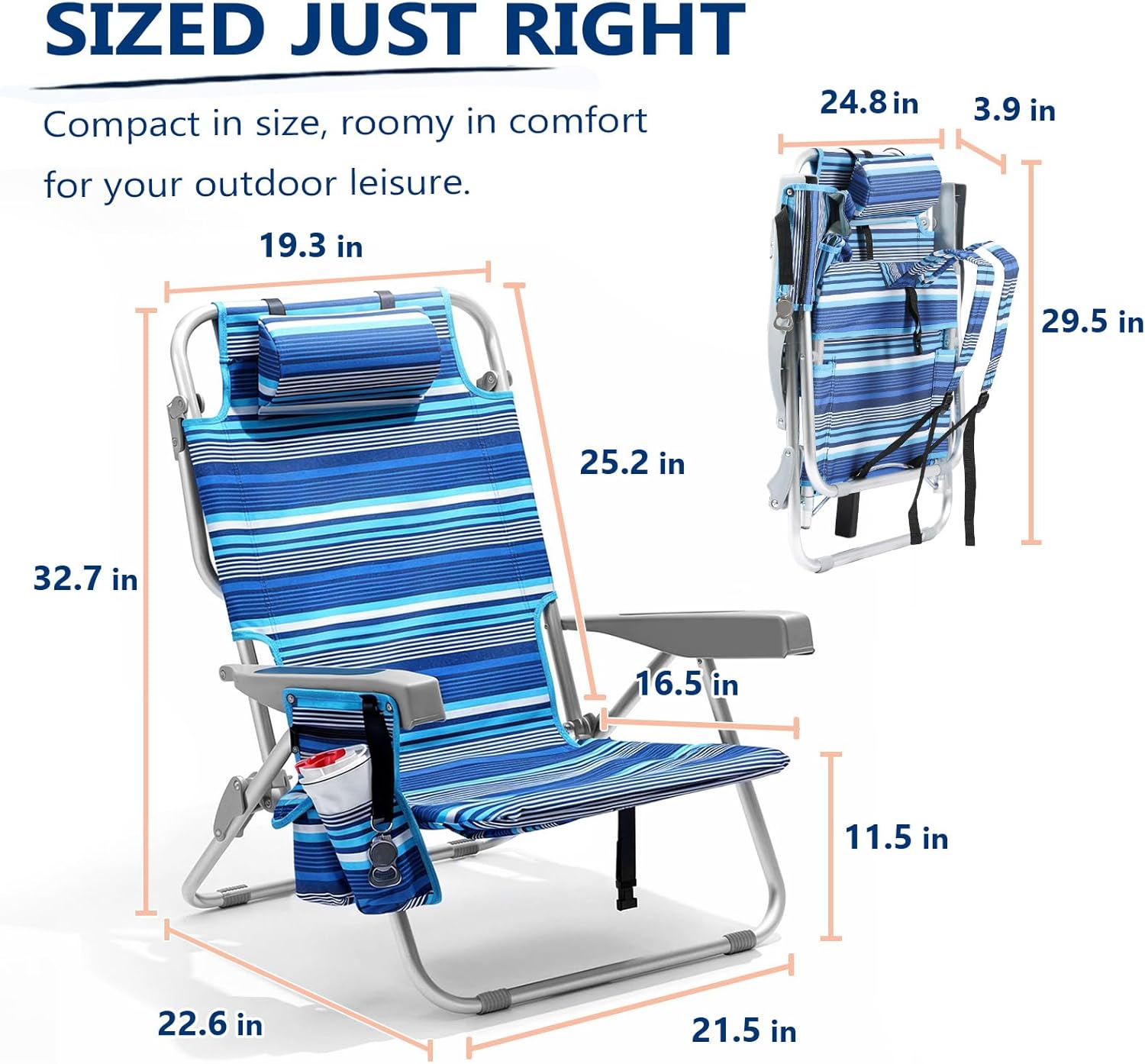 5-Position Lay-Flat High-Back Folding Chair With Cooler Bag And Cup Holder - Image 2