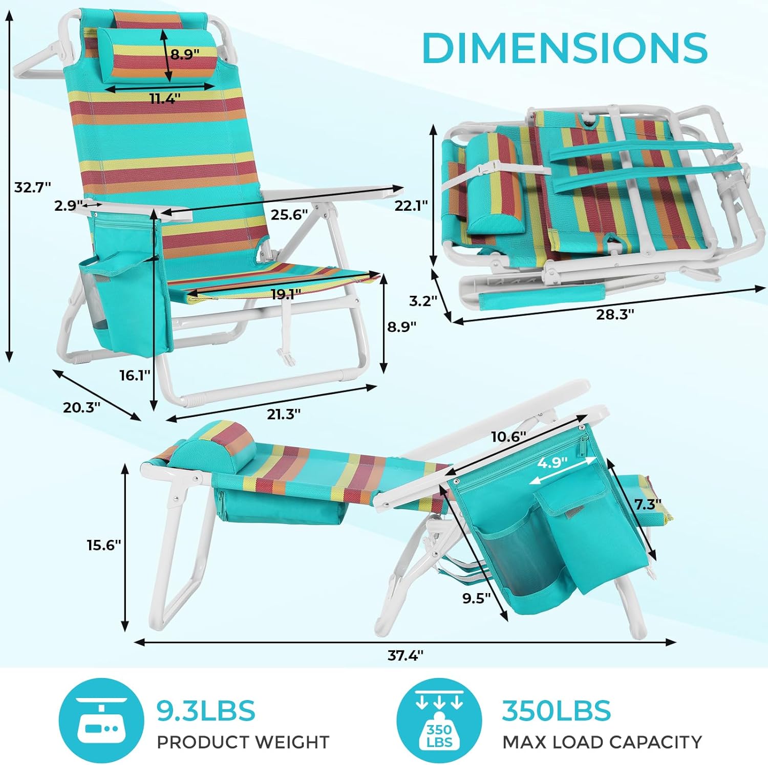 Low-Profile 5-Position Lay-Flat Chair With Headrest And Footrest - Image 2