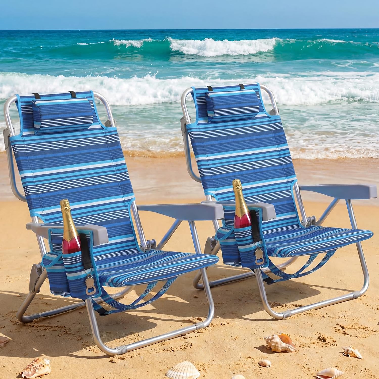 5-Position Lay-Flat High-Back Folding Chair With Cooler Bag And Cup Holder