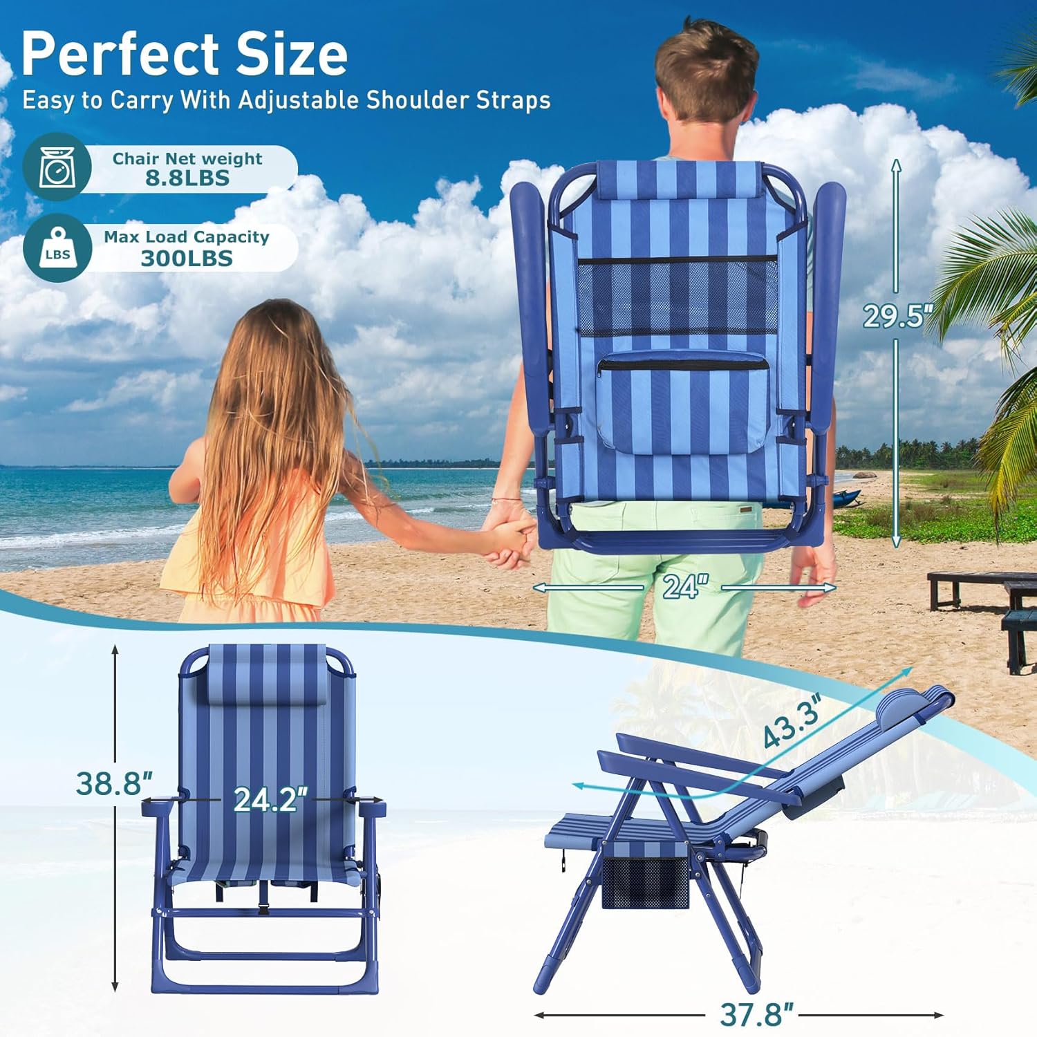 6-Position Folding Lounger With Cooler Bag And Cup Holder - Image 2