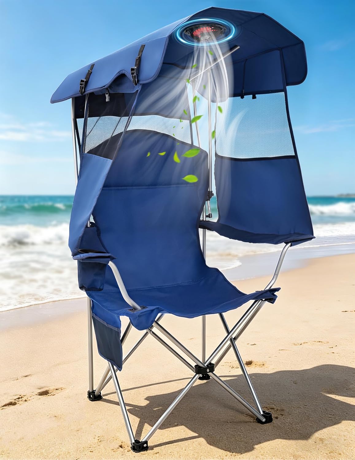 High-Back Camping Chair With Sunshade And Silent Fan