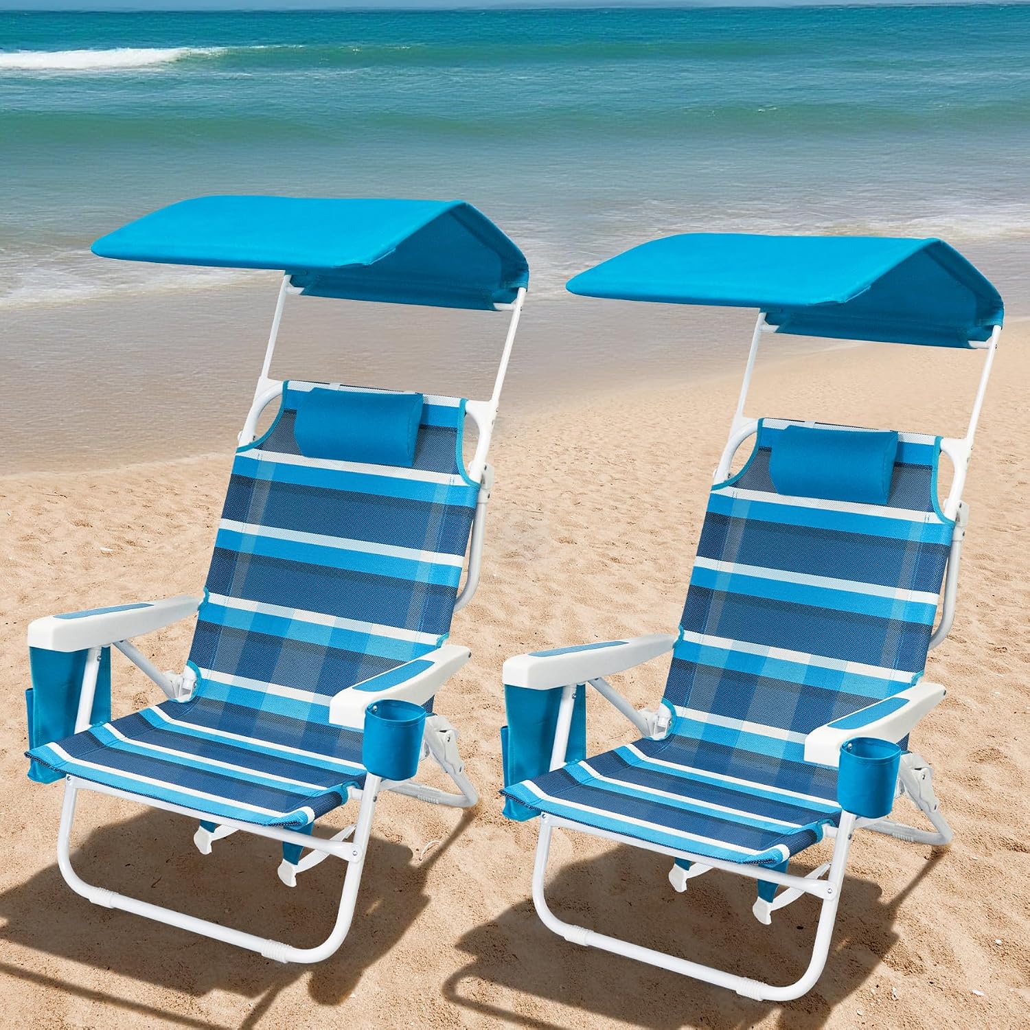 5-Position Lay-Flat Folding Beach Chair With Canopy