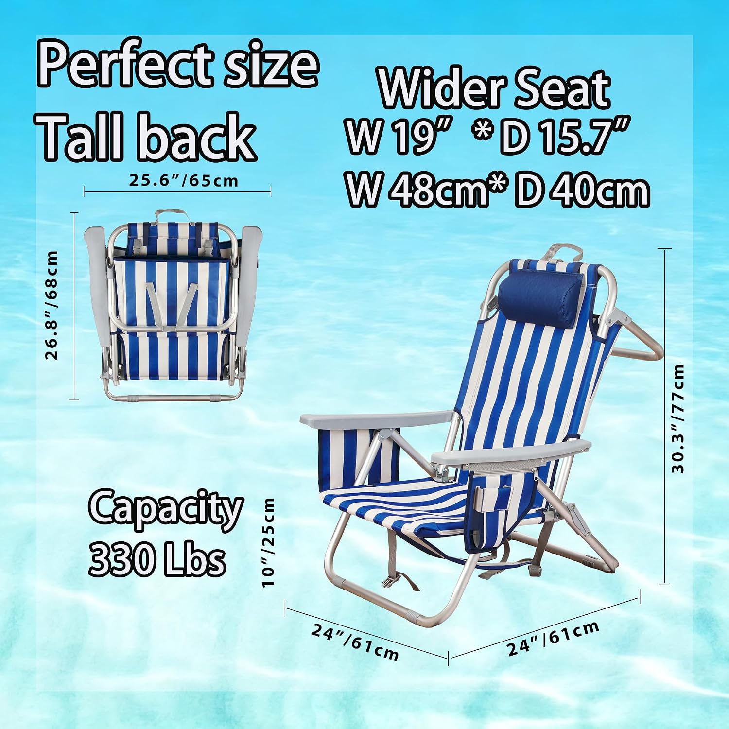 Low-Profile Aluminum Backpack Chair, 5-Position Lay-Flat With Cooler Bag - Image 2