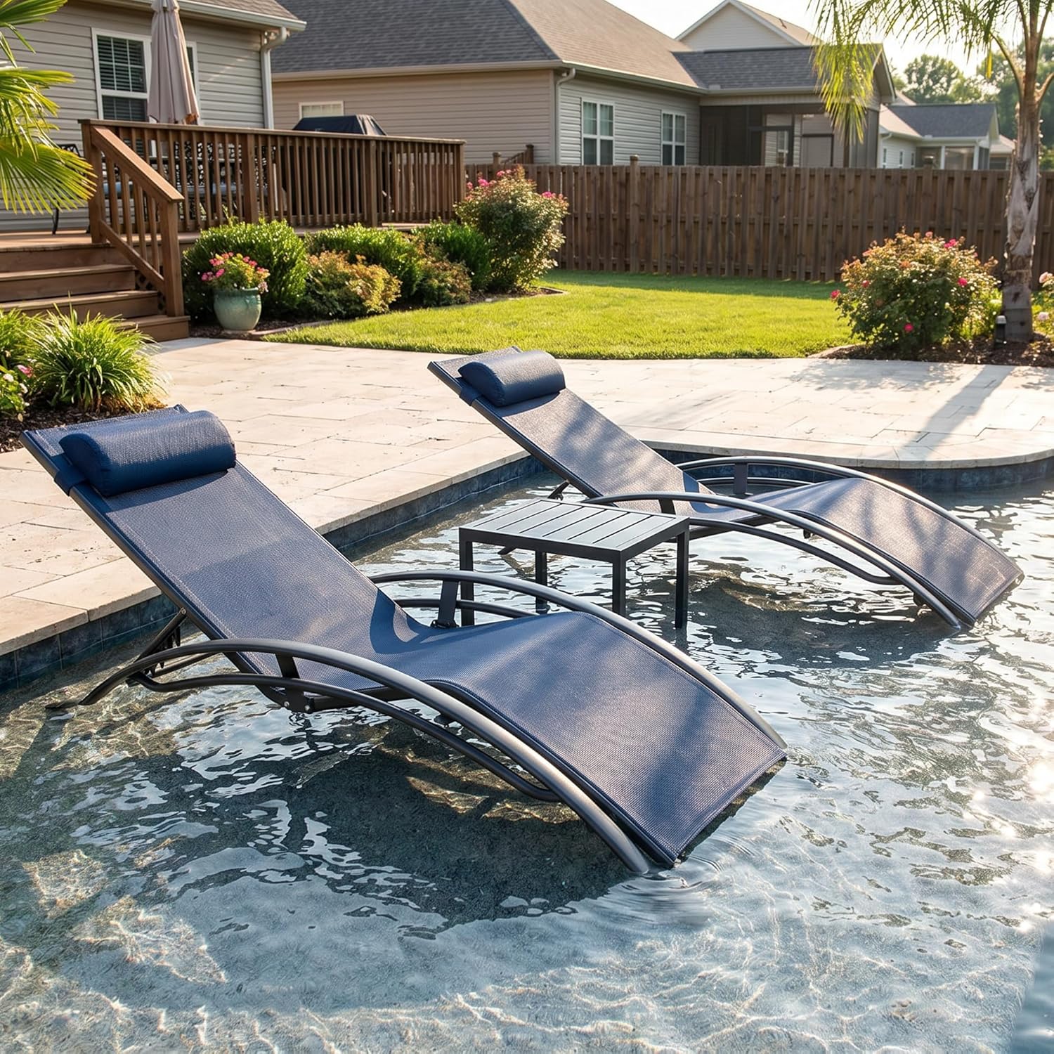 All-Weather Patio Lounger With Armrests And Side Table